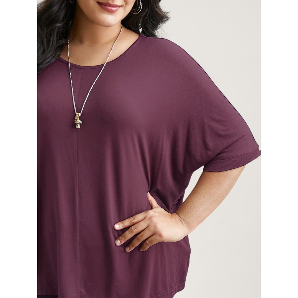 Plus Size Supersoft Round Neck Plain T-Shirt Scarlet Women Casual Non Round Neck Everyday T-shirts BloomChic 18-20/2X Product Image