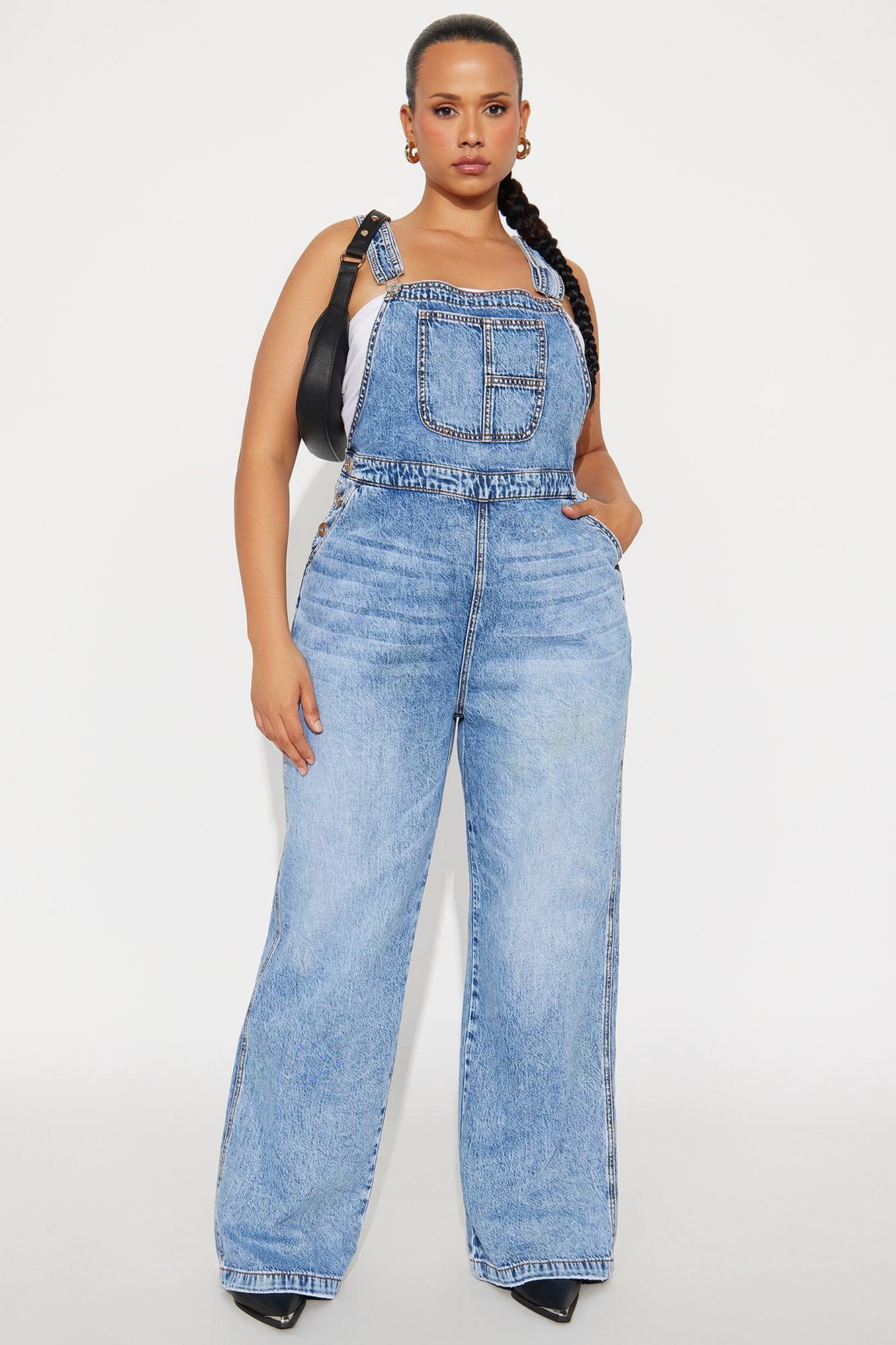 Typical Rachel Wide Leg Denim Overalls - Light Wash Product Image