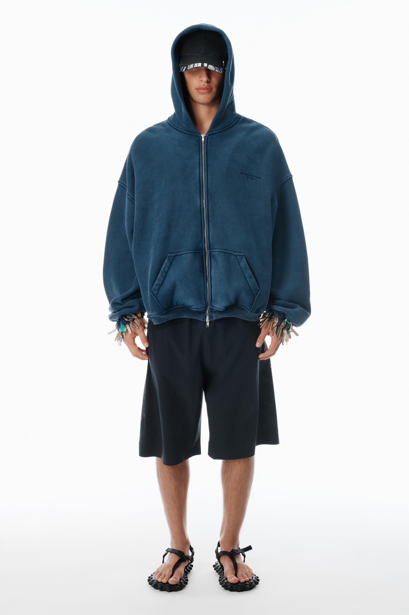 Navy Cotton Logo Zip-up Hoodie Product Image