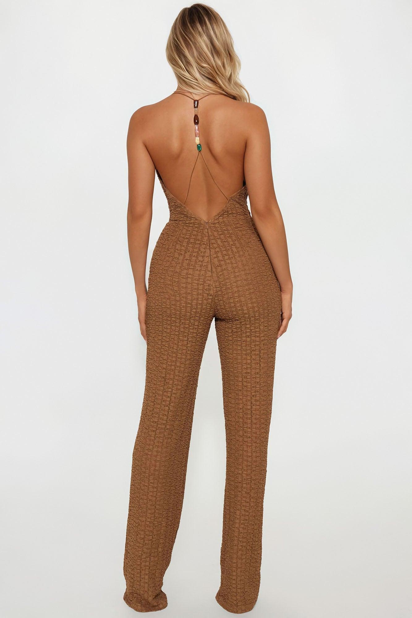 By The Sunset Textured Jumpsuit - Mocha Product Image