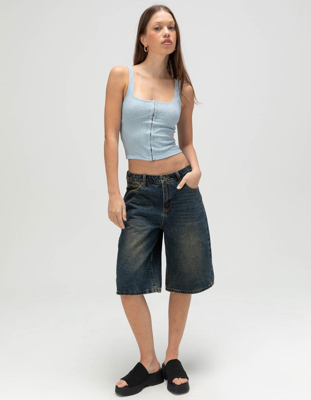 FULL TILT Hook And Eye Texture Womens Tank Top - LIGHT BLUE Product Image