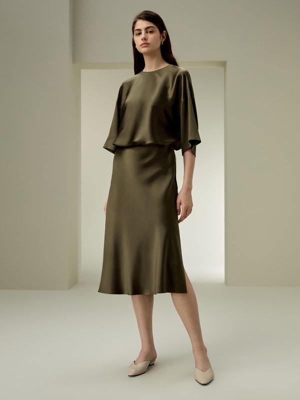 Bias-cut Silk Midi Skirt Product Image