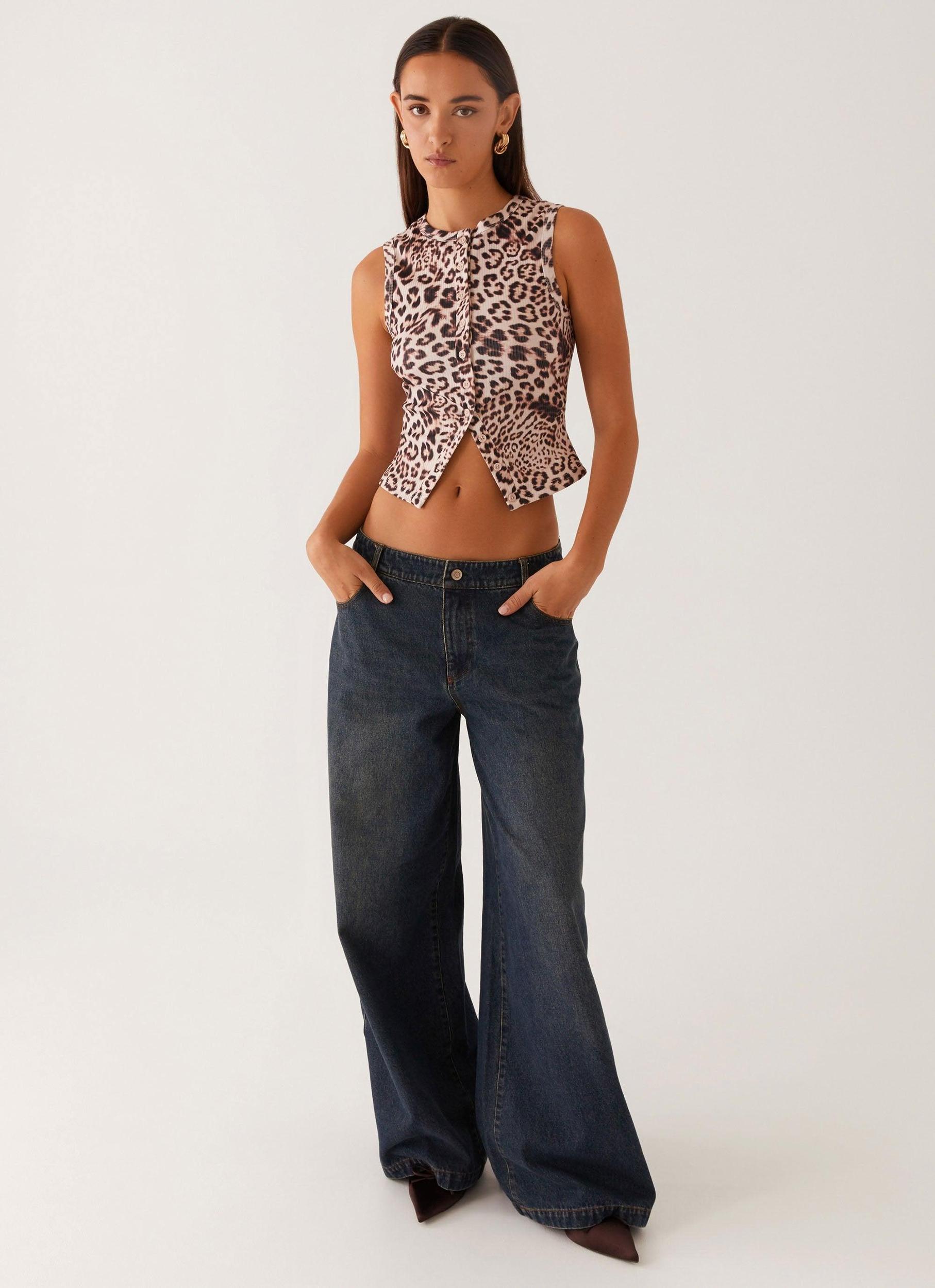 Blair Buttoned Tank Top - Leopard Product Image