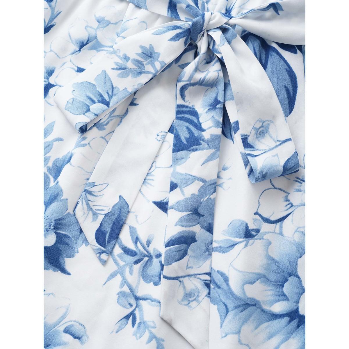 Plus Size Floral Wrap Petal Sleeve Belted Dress Originalwhite Women Elegant Belted Overlap Collar Half Sleeve Curvy BloomChic 28/5X Product Image