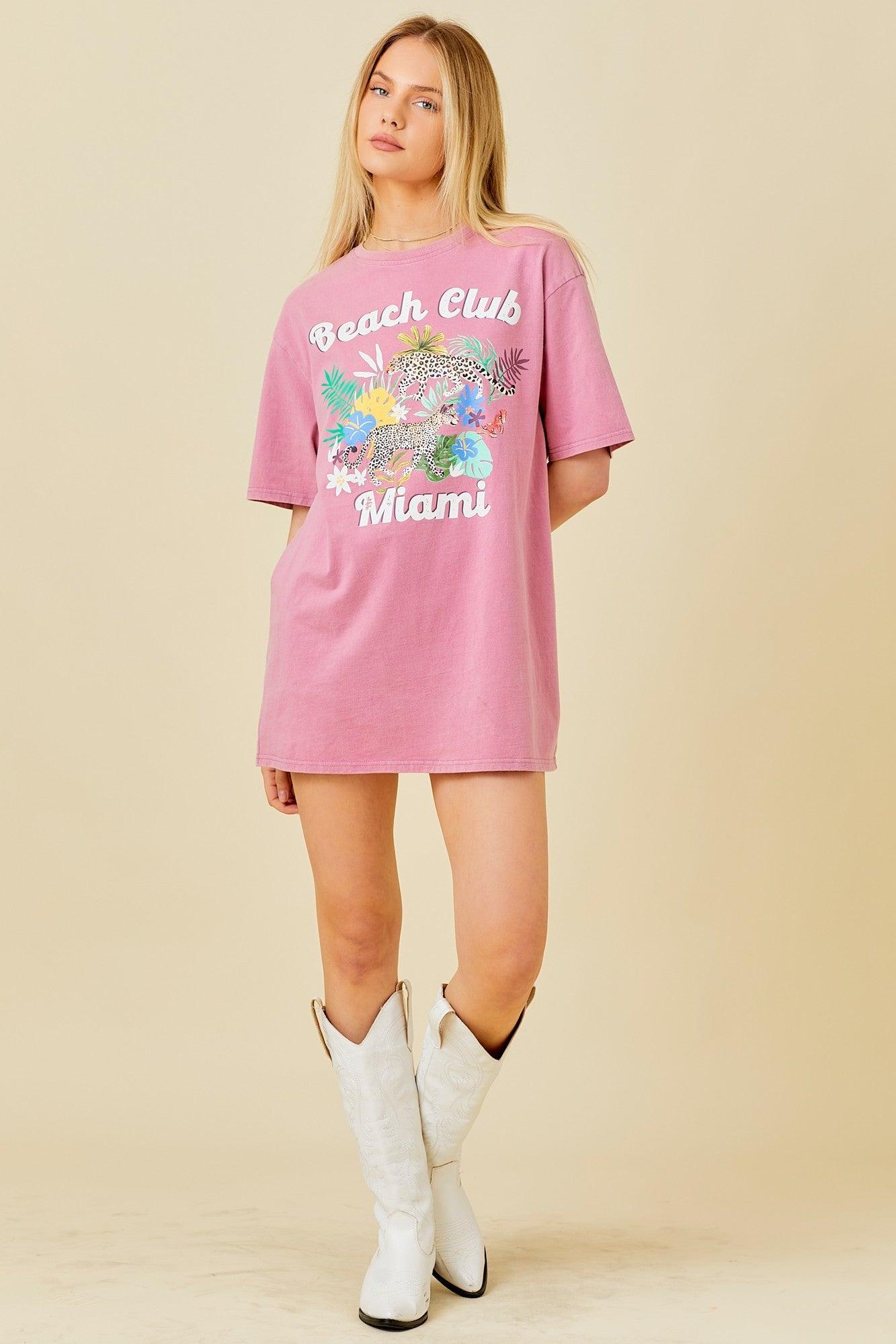 Beach Club Miami Oversized Graphic T-shirt Dress Product Image