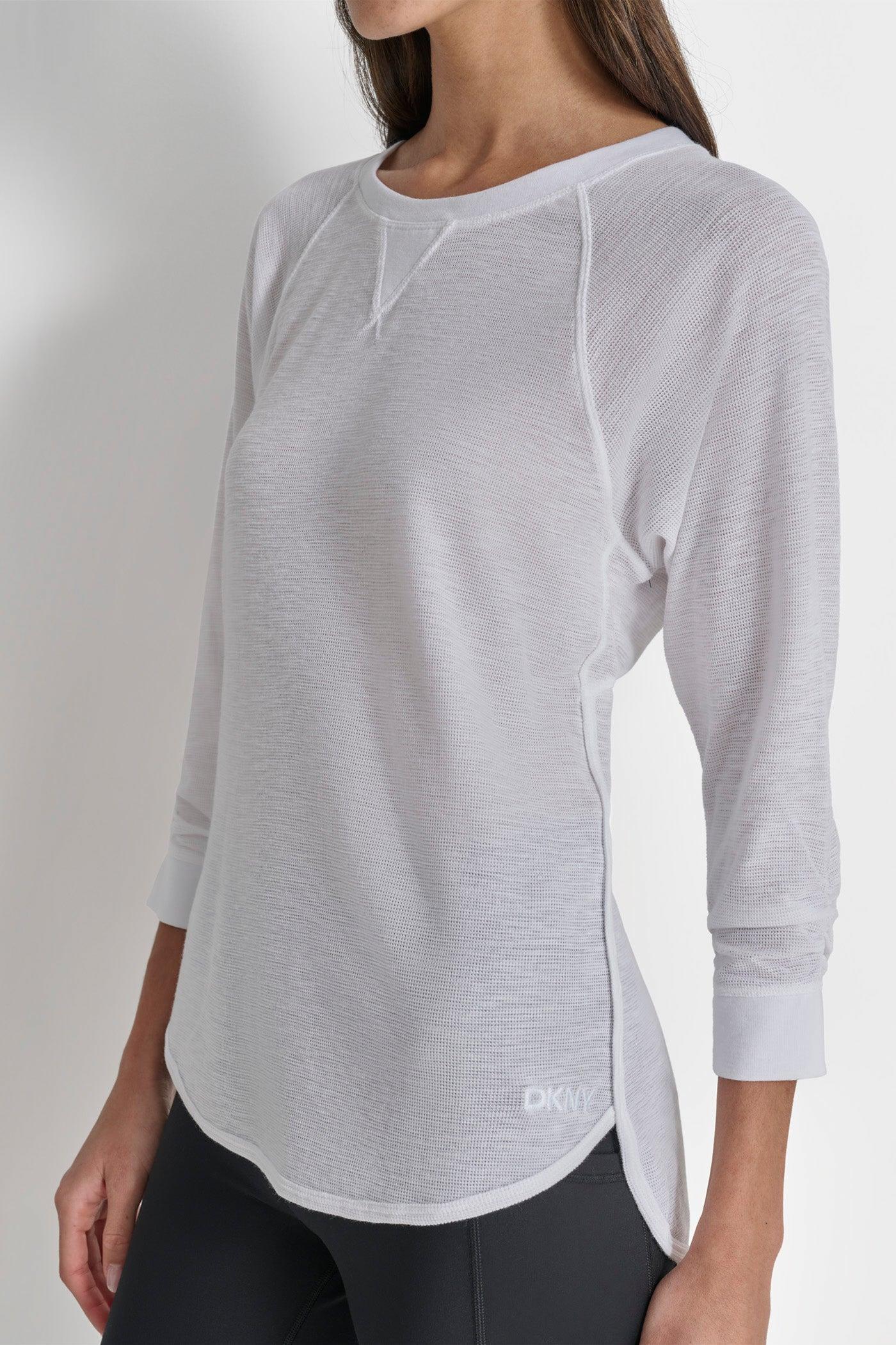 RUCHED 3/4-SLEEVE SLUB WAFFLE-KNIT TEE Product Image