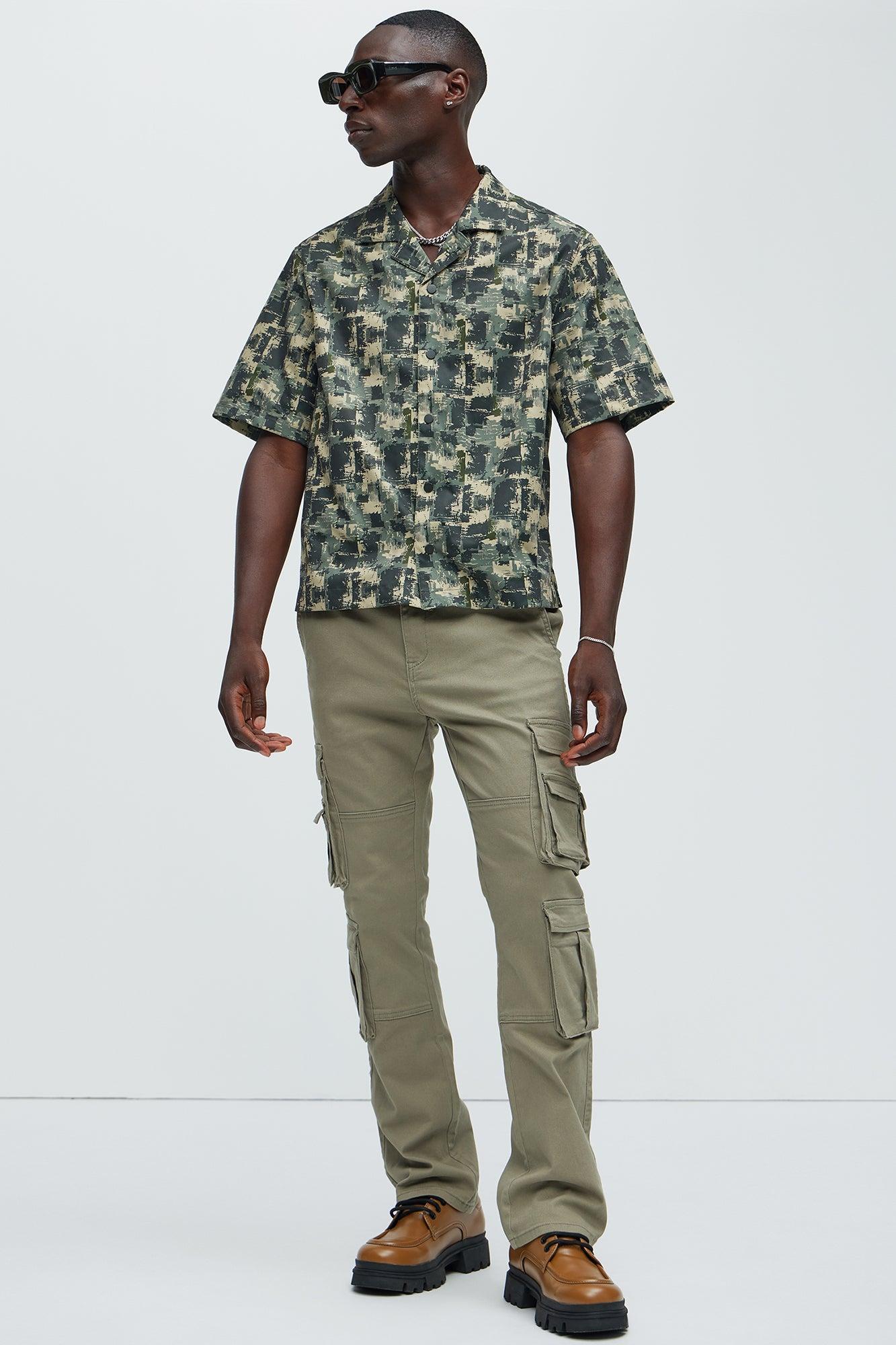 Landon Stacked Skinny Flare Cargo Pants - Olive Product Image
