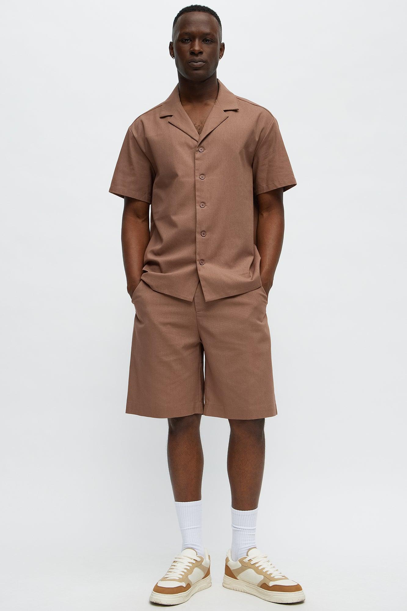 Chai Linen Like Relaxed Shorts - Brown Product Image