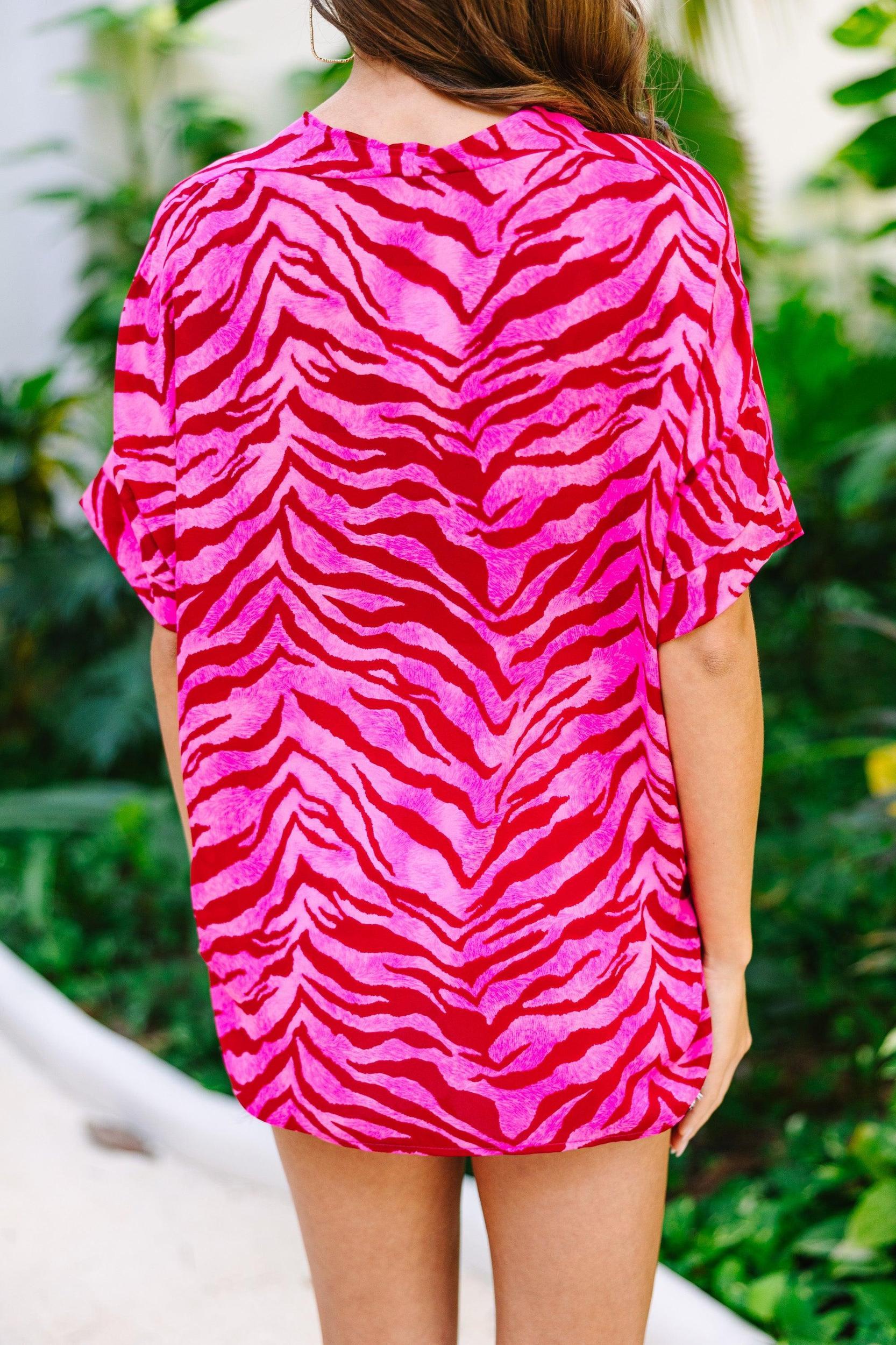 One Step Ahead Fuchsia Pink Zebra Striped Top Female Product Image