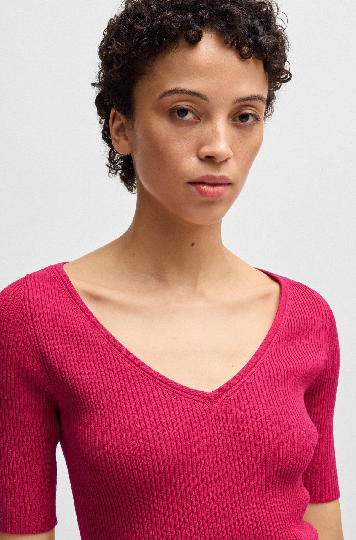 BOSS - Knitted sweater with V neckline in slim fit - Black Product Image