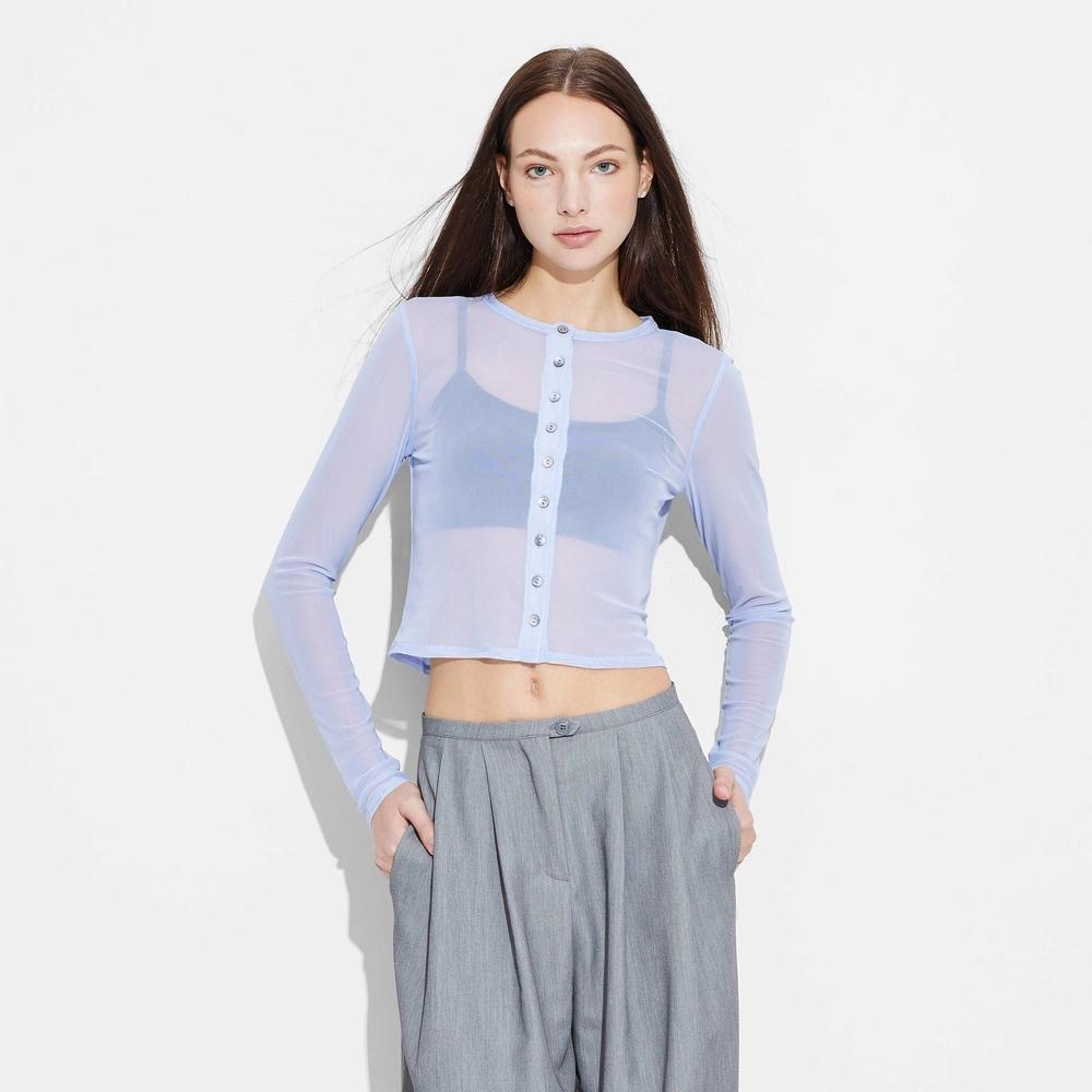 Women's Mesh Cardigan - Wild Fable™ Light Aqua Blue XXS: Recycled Polyester, Spandex, Lightweight, Fitted, Long Sleeve Product Image