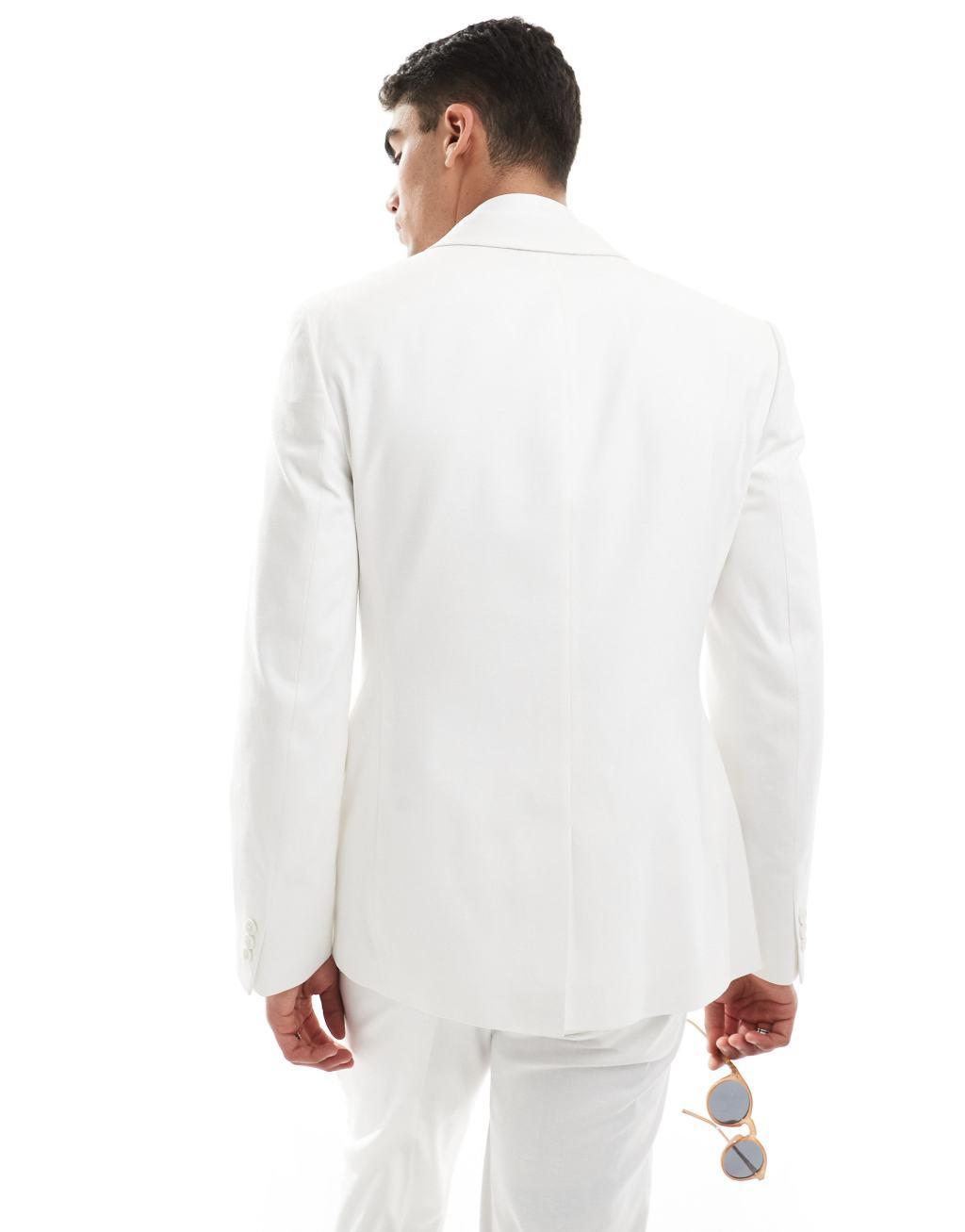 ASOS DESIGN slim linen look suit jacket in off white Product Image