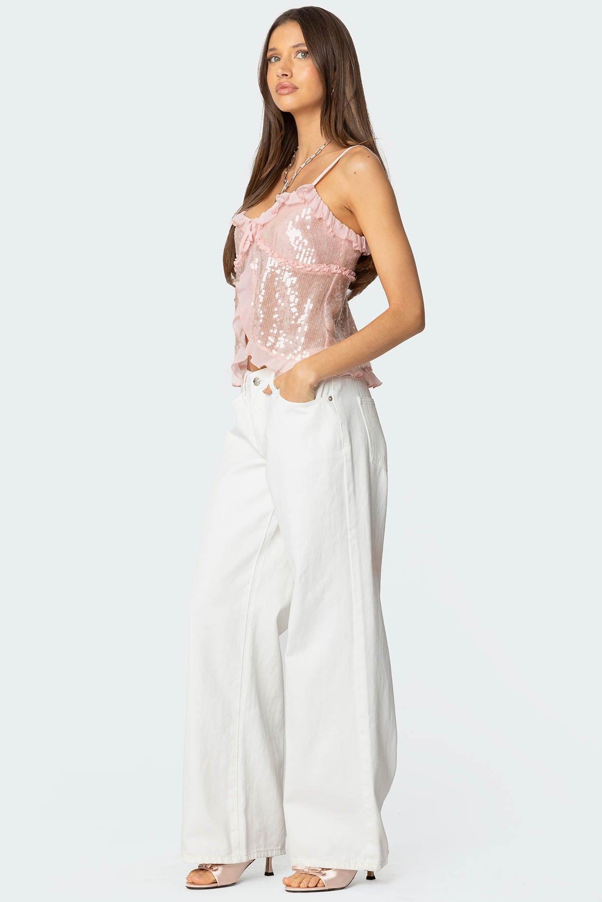 Sequin Ruffled Split Front Top Product Image