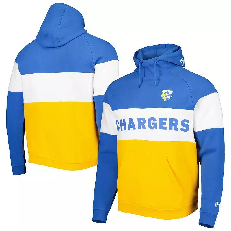 Mens New Era /Powder Blue Los Angeles Chargers Colorblock Throwback Pullover Hoodie Product Image