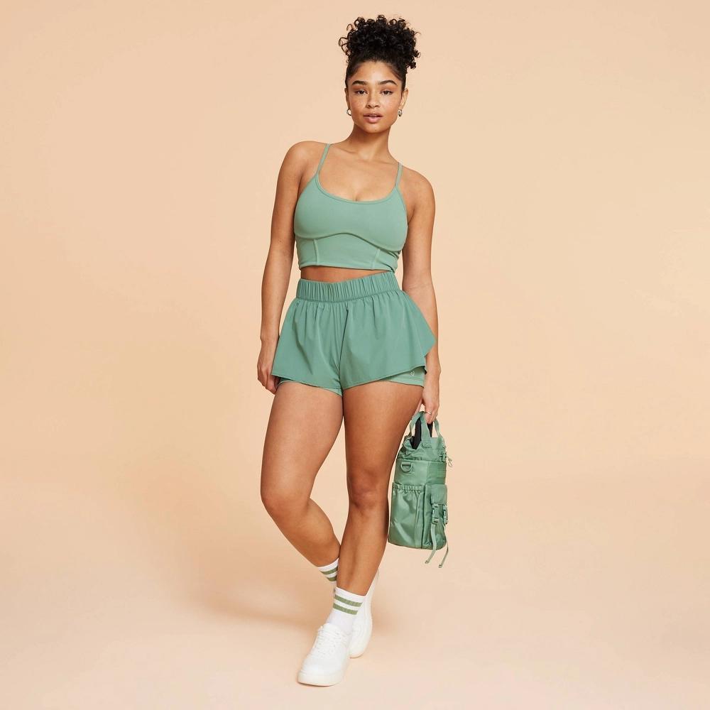 Blogilates Womens Ruffle Woven Mid-Rise Shorts 3 - Olive Product Image