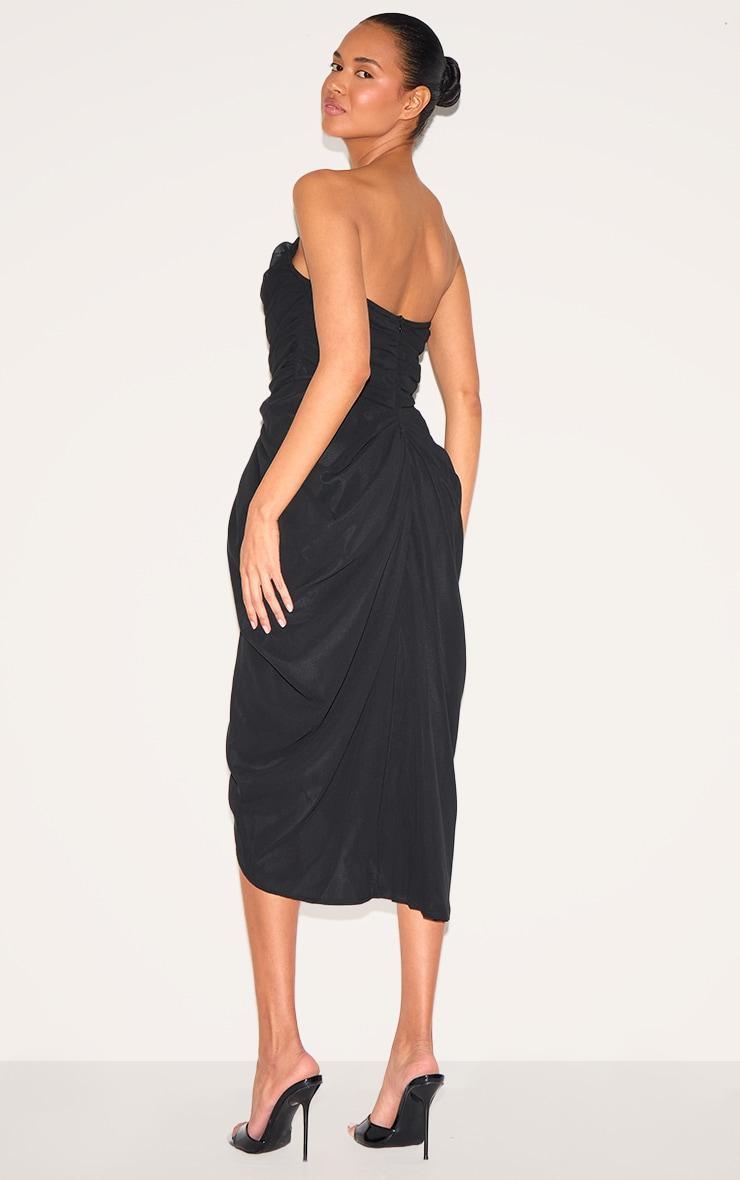 Black Chiffon Corset Bandeau Draped Midi Dress Product Image