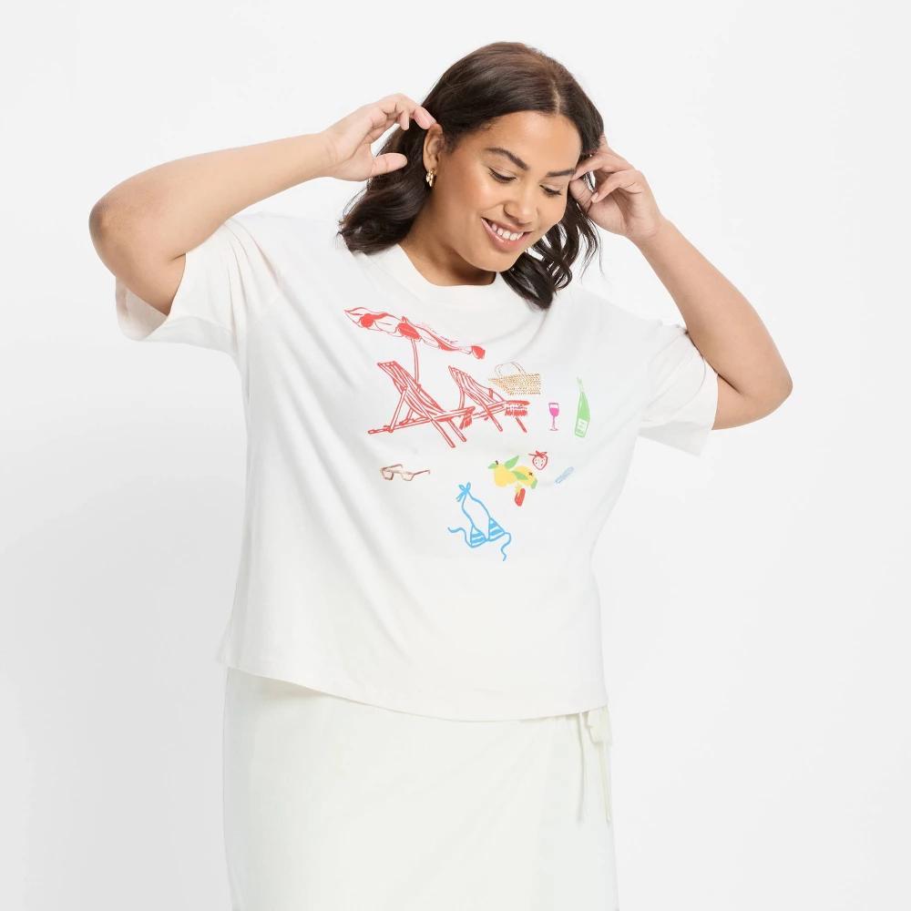 Women's Relaxed Short Sleeve Beach Graphic T-Shirt - Future Collective White Product Image