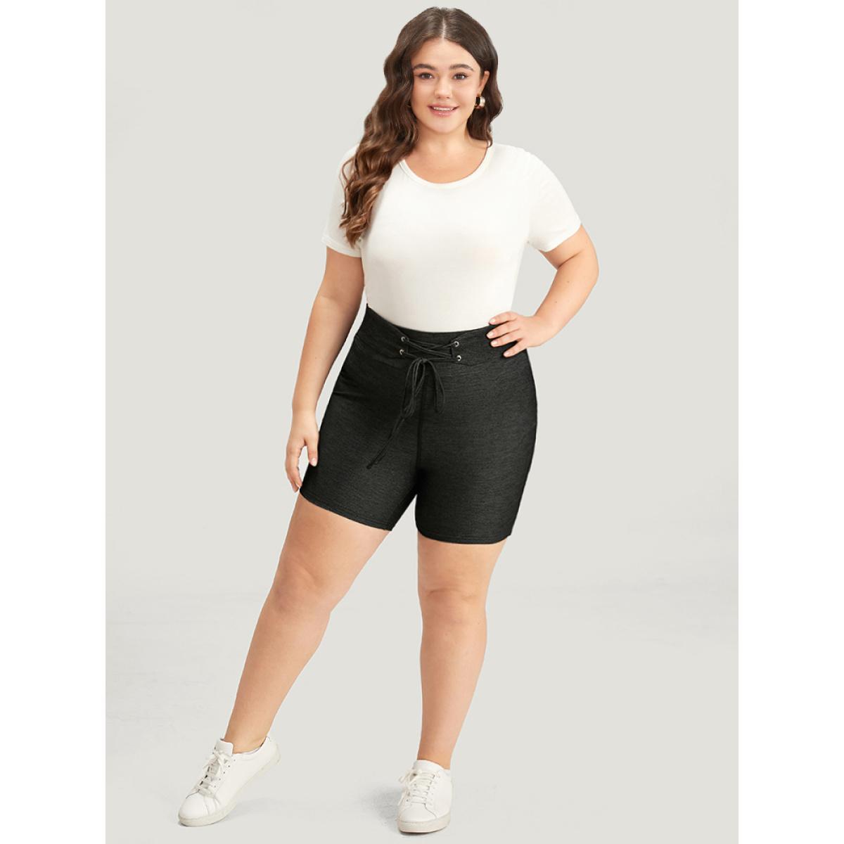 Plus Size Solid High Rise Ties Very Stretchy Leggings Women Black Casual High stretch Skinny High Rise Dailywear Leggings BloomChic 30/6X Product Image