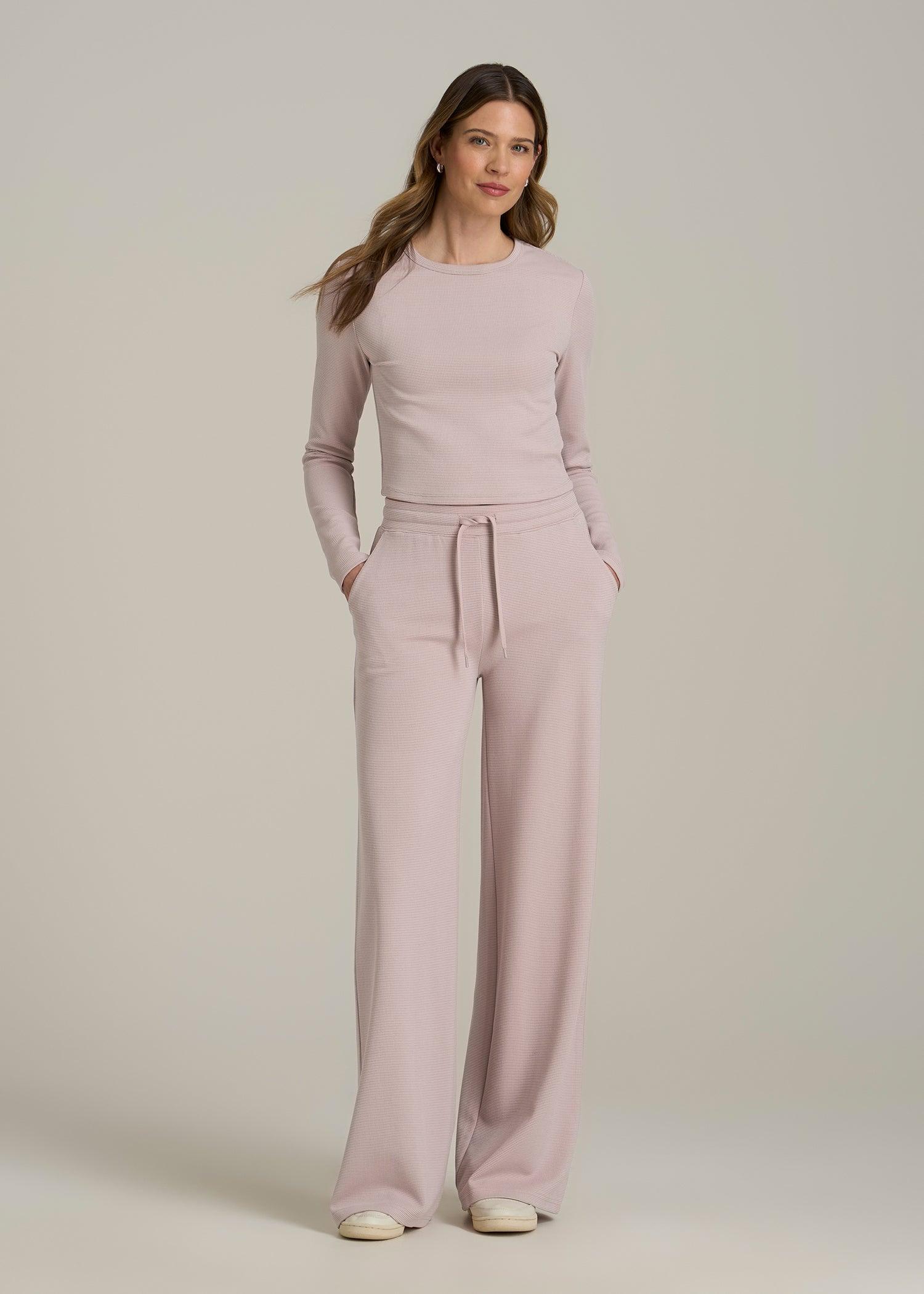 Cropped Long Sleeve Waffle Shirt for Tall Women in Desert Rose Product Image