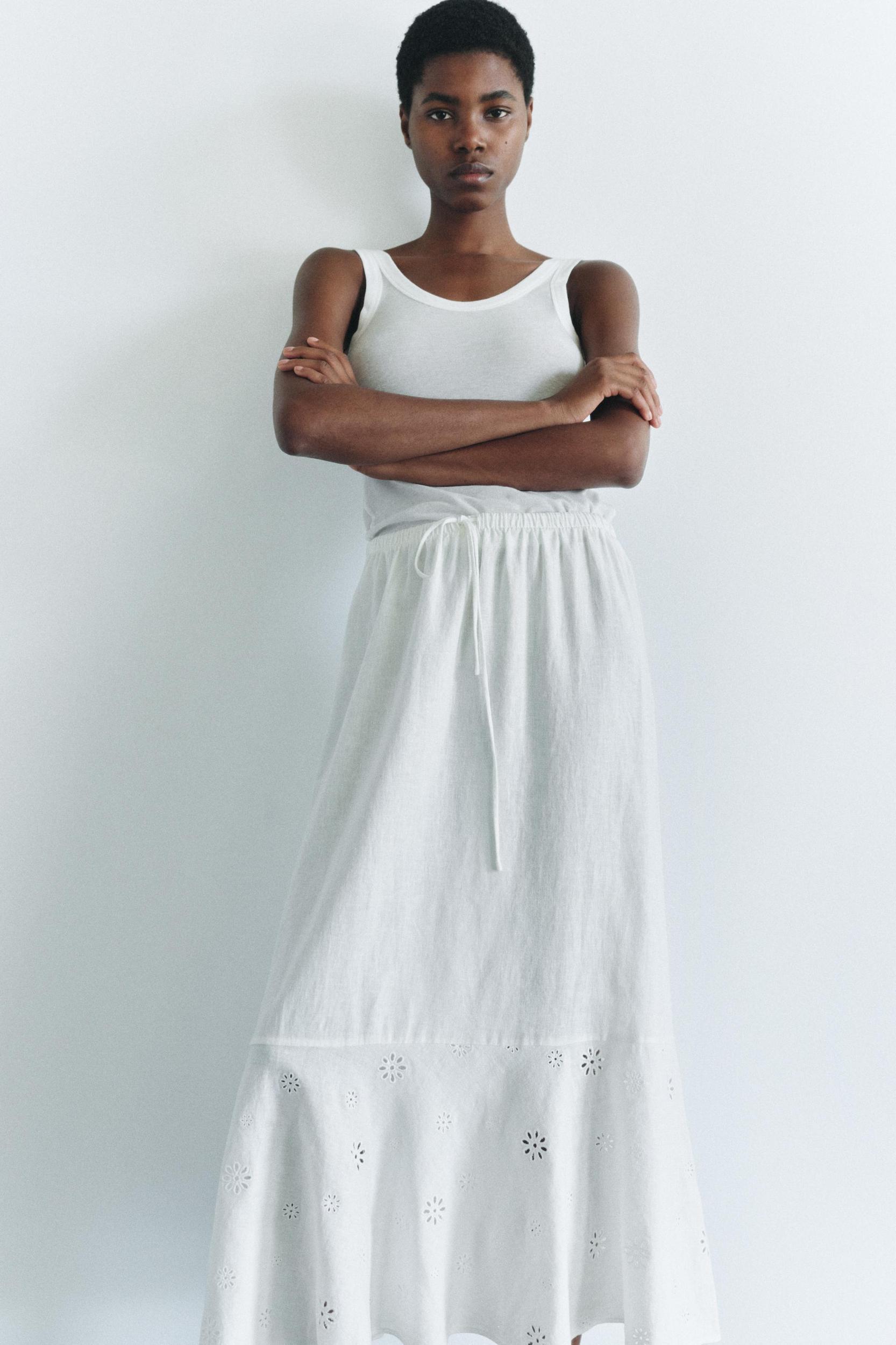 EMBROIDERED LINEN BLEND SKIRT ZW COLLECTION Product Image