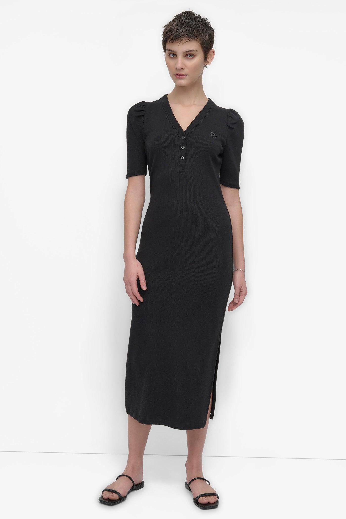 VNECK HENLEY LONG SLEEVE DRESS Product Image