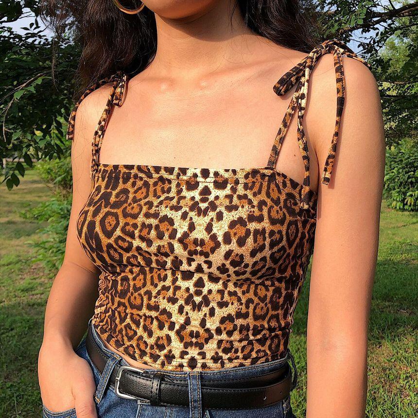 Animal Print Strap Crop Tank Top Product Image