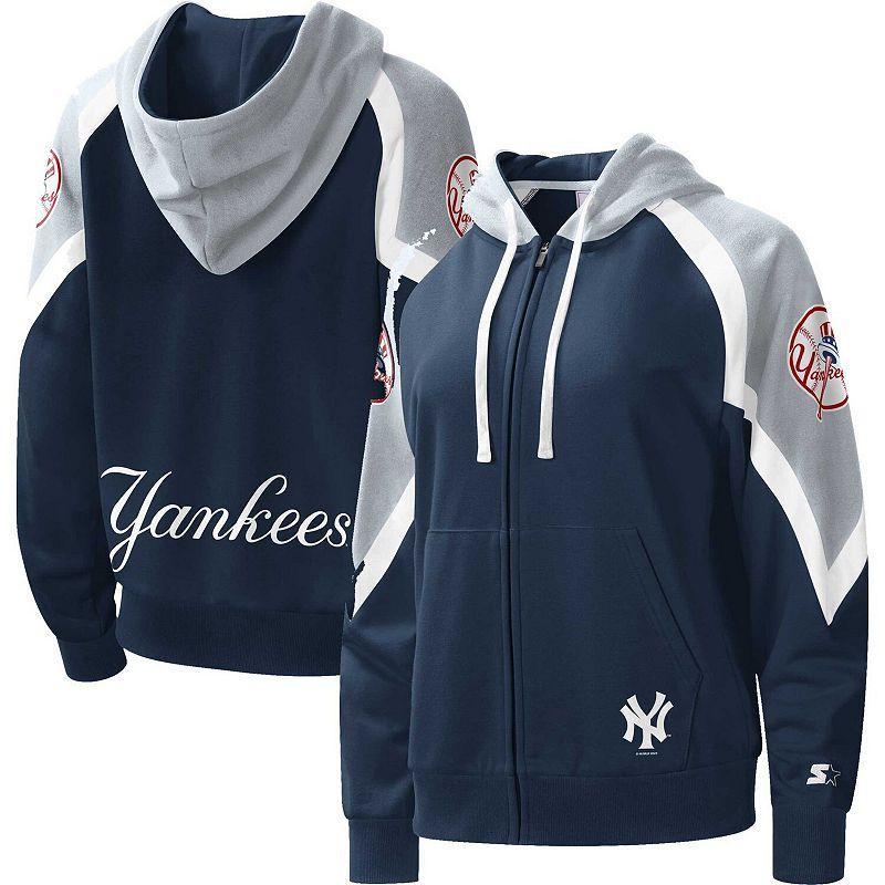 Womens Starter /Gray New York Yankees Hail Mary Full-Zip Hoodie Blue Product Image