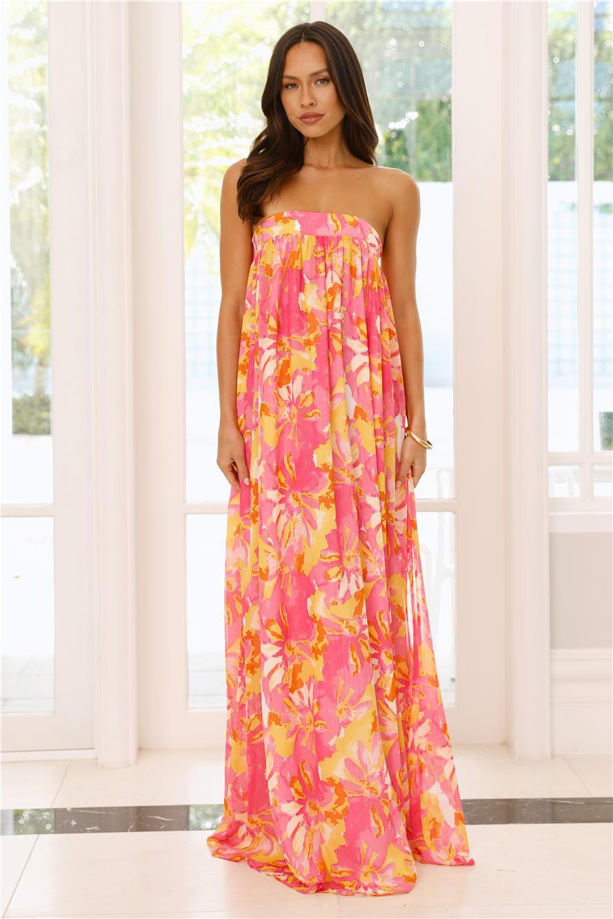 Sunshine State Of Mind Strapless Maxi Dress Pink Product Image