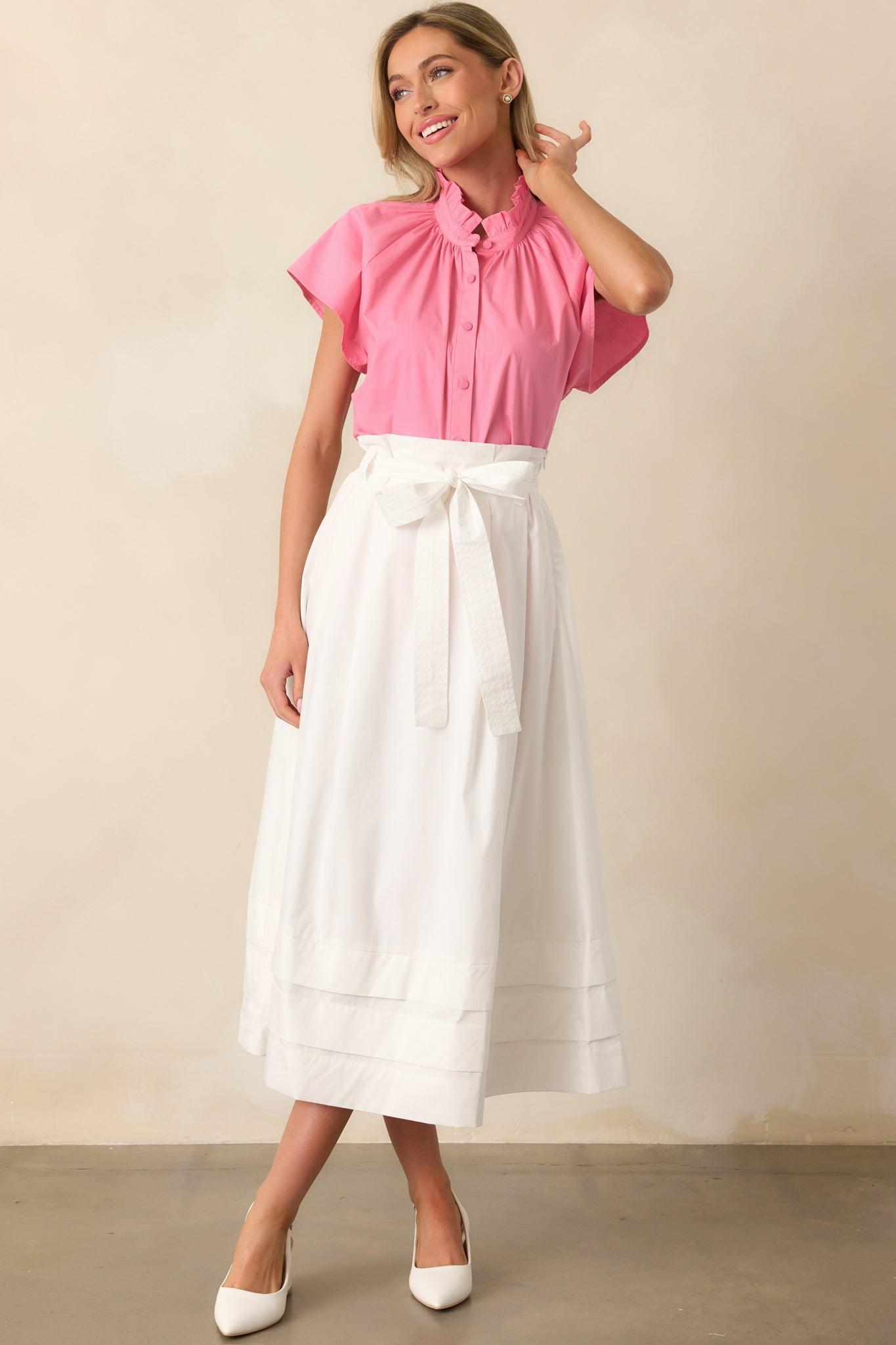 Ashford White Cotton Midi Skirt Product Image