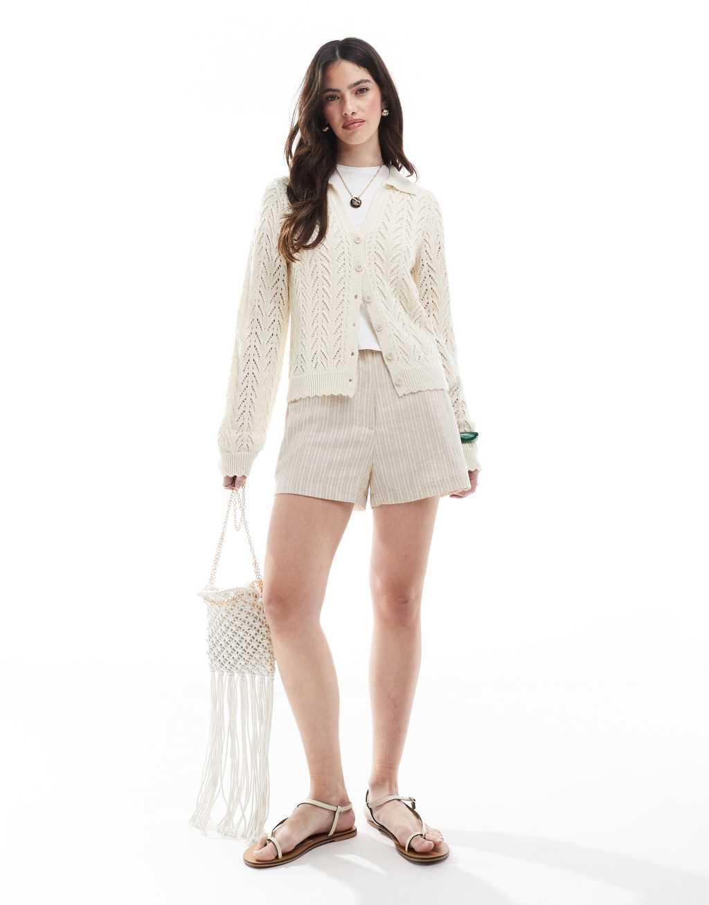 Miss Selfridge contrast scallop hem knit top in cream Product Image