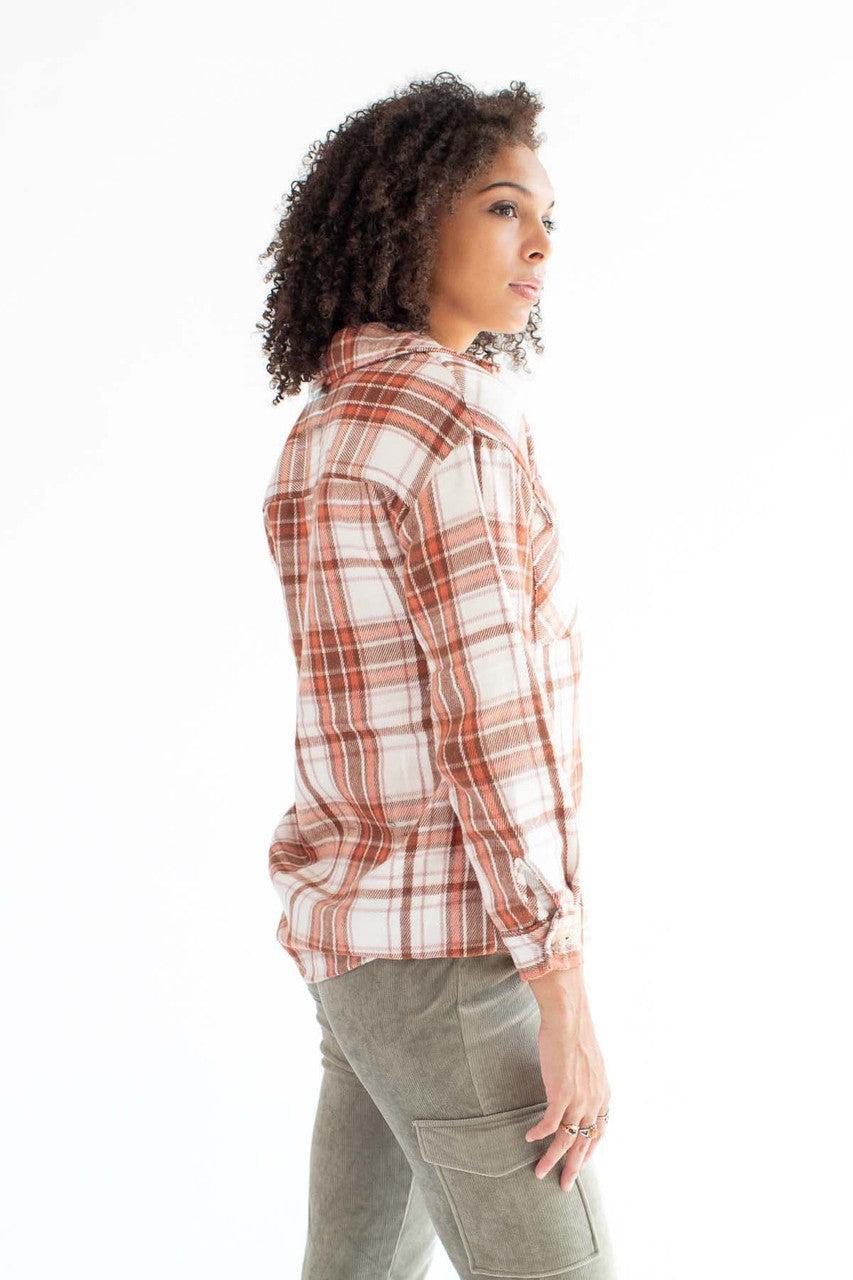 White & Cappuccino Oversized Plaid Shacket Product Image