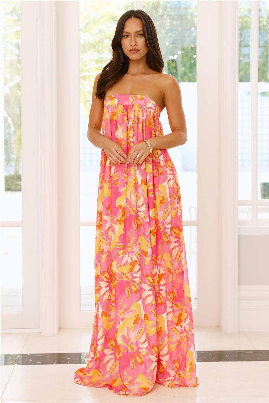 Sunshine State Of Mind Strapless Maxi Dress Pink Product Image