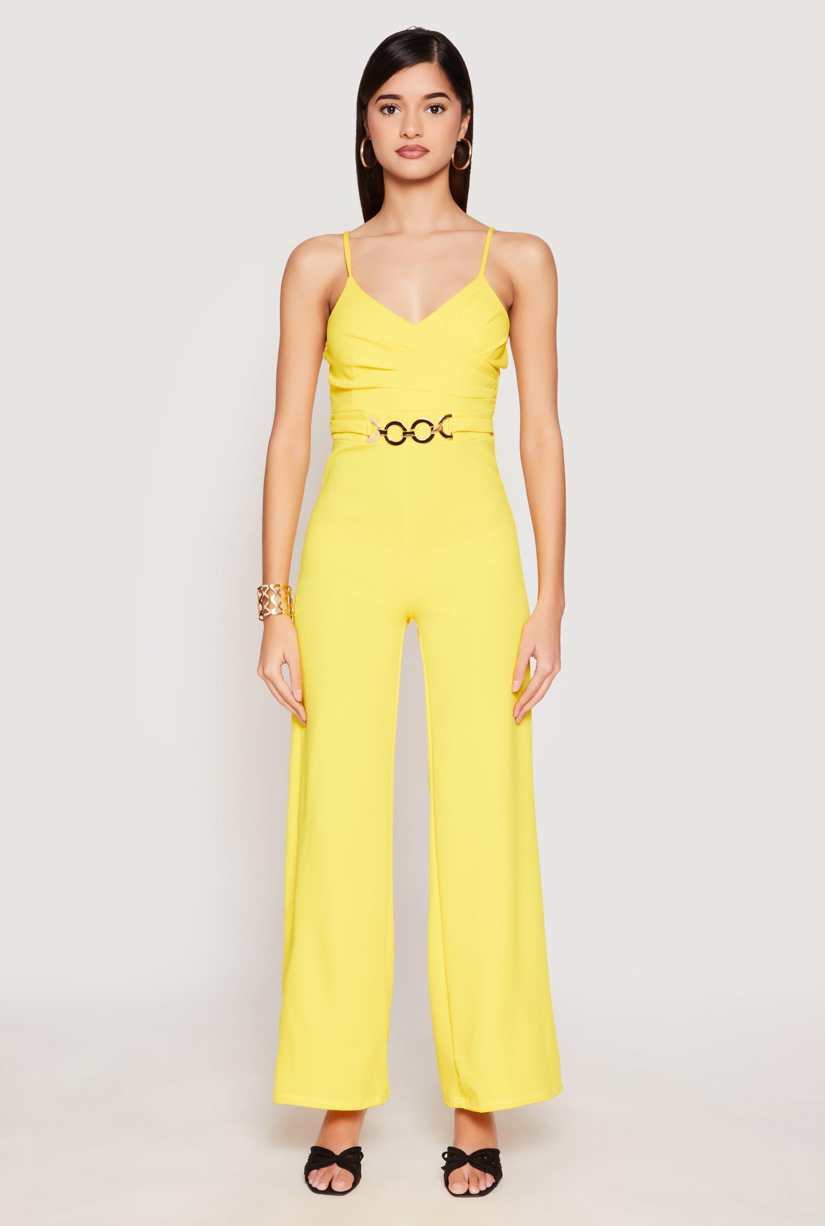 Womens Crepe Knit Chain Belted Front Jumpsuit Product Image