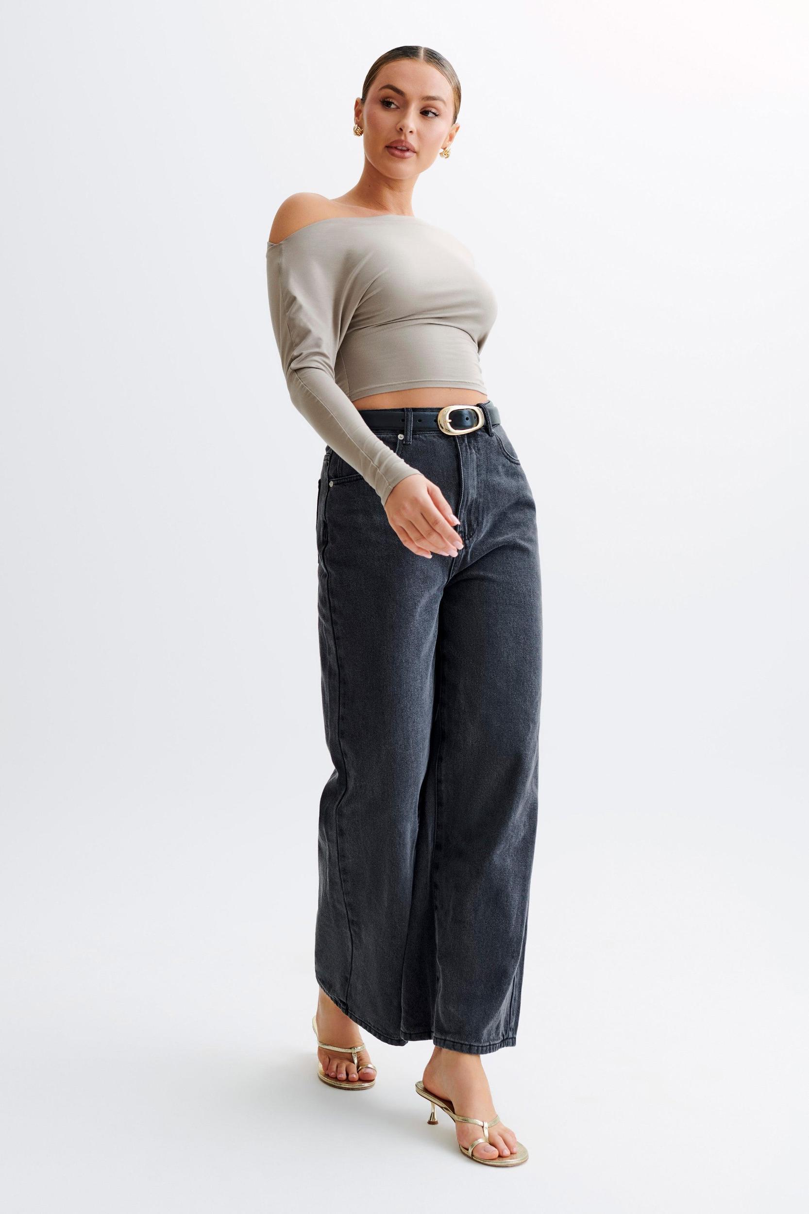 Yasmin Asymmetrical Modal Long Sleeve Top - Tawny Grey Product Image