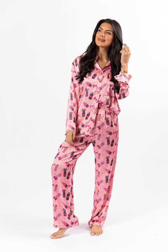 No Place Like Home Pink Silk Champagne Pajama Top FINAL SALE Product Image