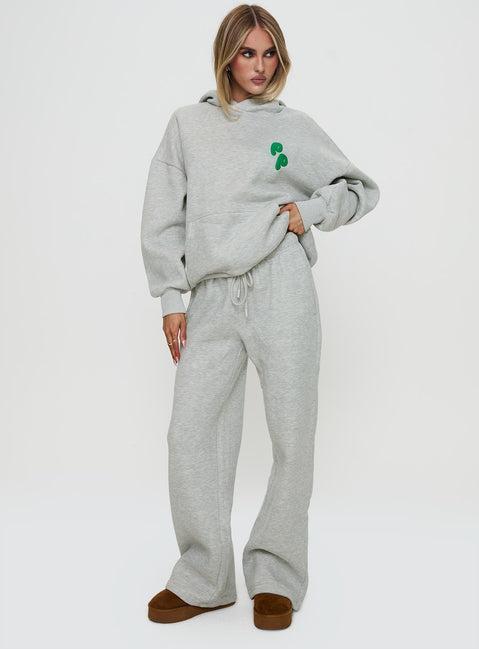 Princess Polly Wide Leg Track Pant Bubble Text Grey Marle / Green Product Image