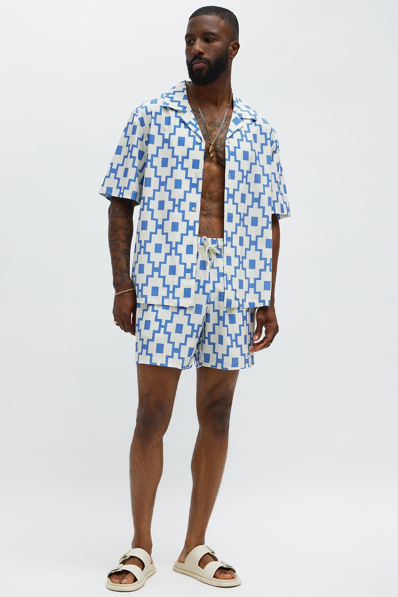 Mosaic Printed  Cuban Shirt - Blue/combo Product Image