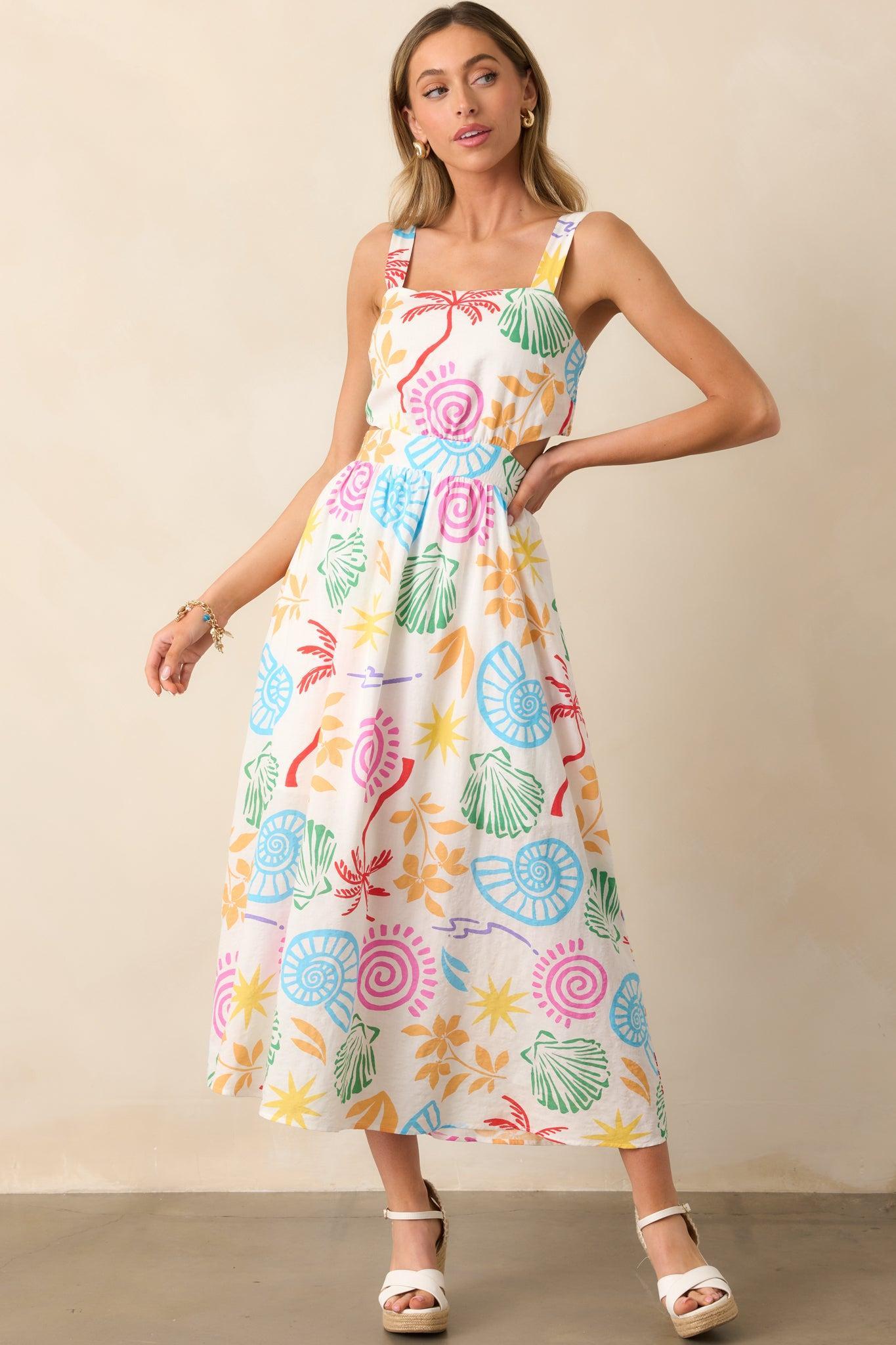 Calming Tides Ivory Multi Tropical Print Maxi Dress Product Image