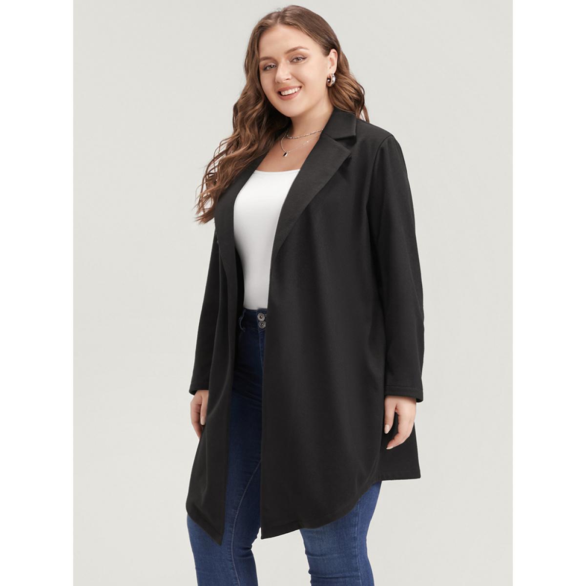 Plus Size Solid Open Front Belted Asymmetrical Hem Blazer Black Women Work Plain Belted Sleeve Long Sleeve Suit Collar 26/4X Pocket Belt Casual Blazers BloomChic Product Image
