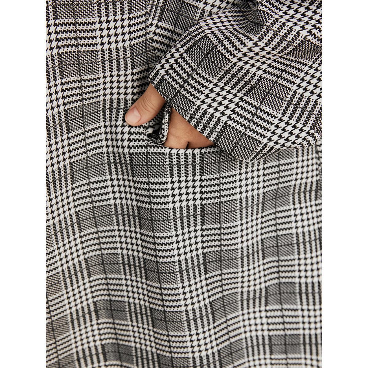 Plus Size Houndstooth Flap Pocket Open Front Coat Women Black Office Ladies Work Winter Coats BloomChic 26/4X Product Image