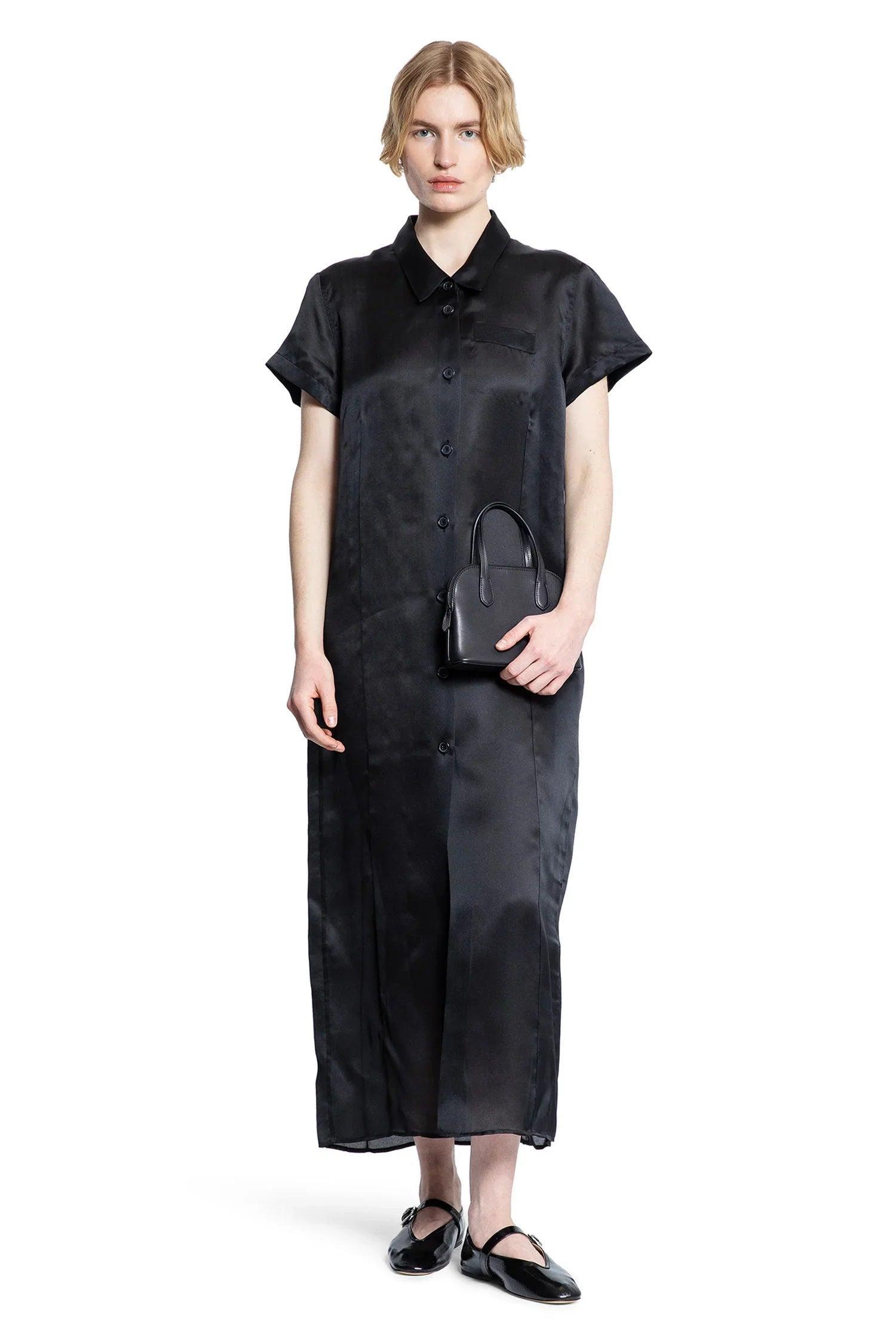 KHAITE Effy Silk And Cotton-blend Organza Midi Shirt Dress In Black Product Image