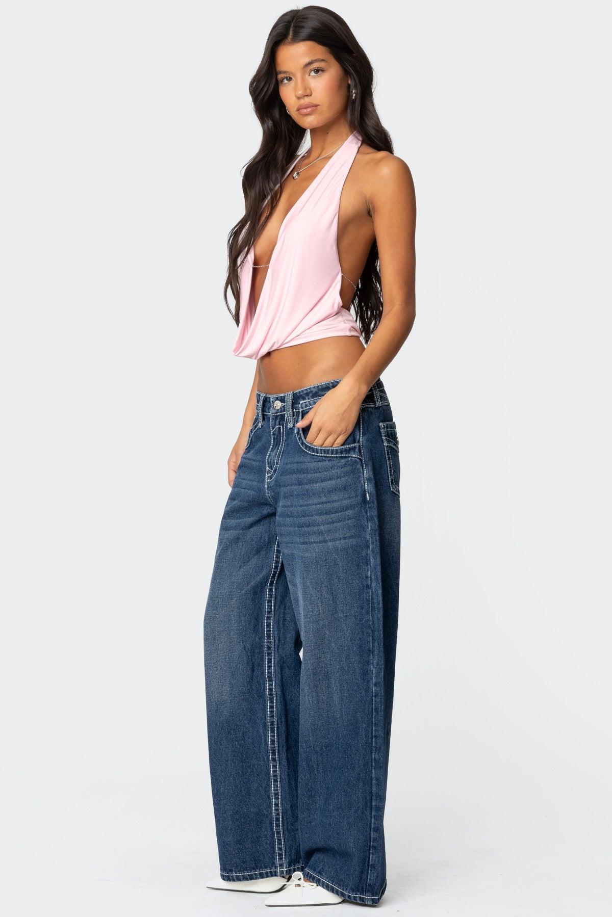 Contrast Stitch Low Rise Boyfriend Jeans Product Image