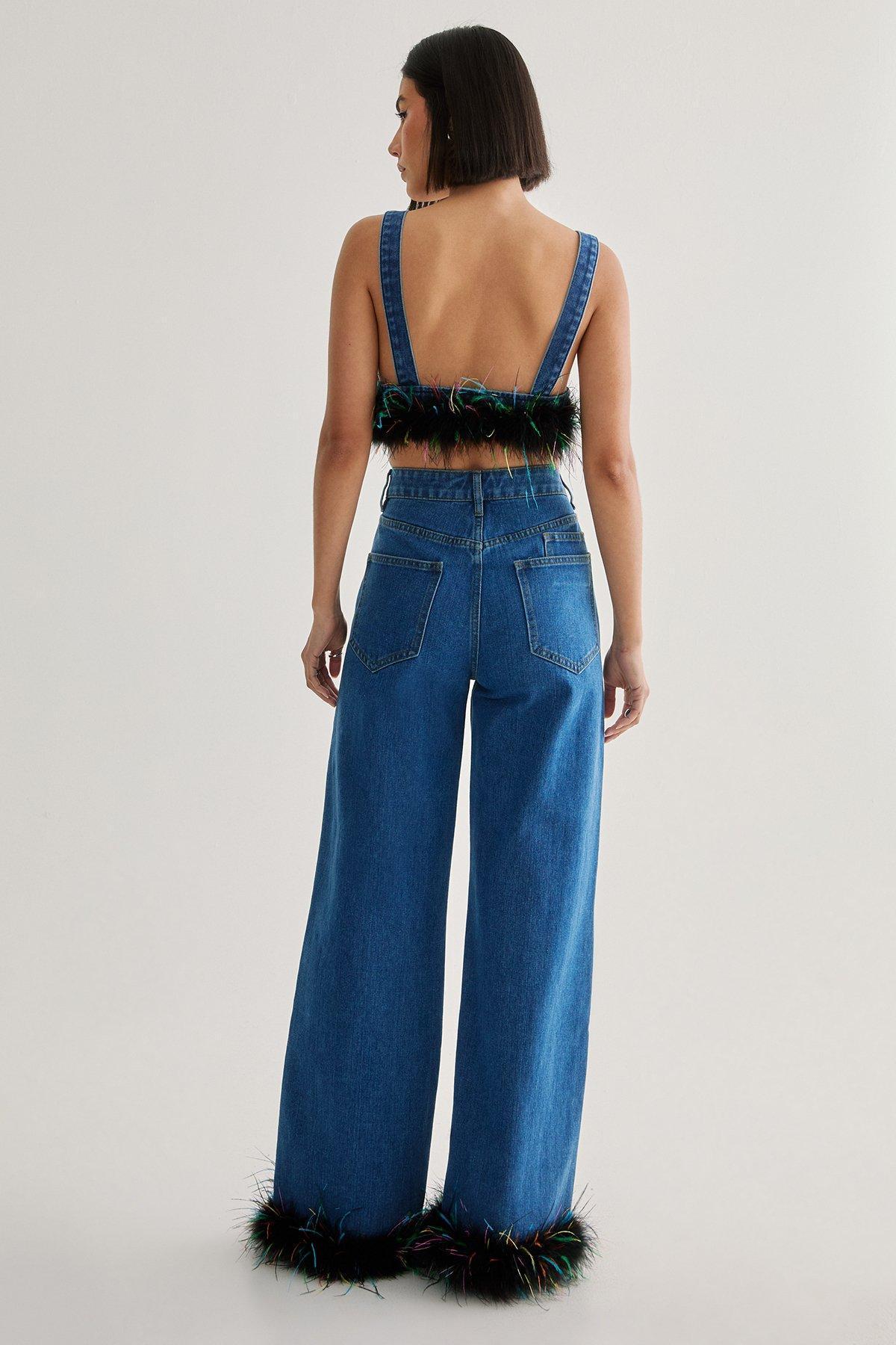 Limited Feather Trim Denim Jean Product Image