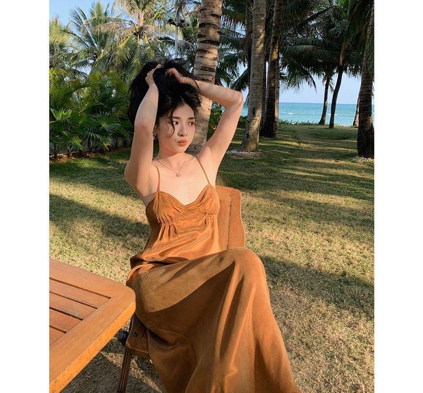 Spaghetti Strap Plain Maxi Smock Dress Product Image
