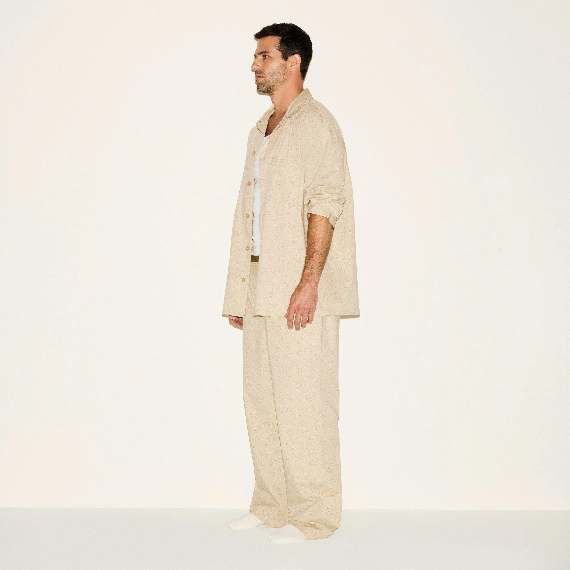 COTTON POPLIN MENS LONG SLEEP SET | TAN PAISLEY PRINT Product Image