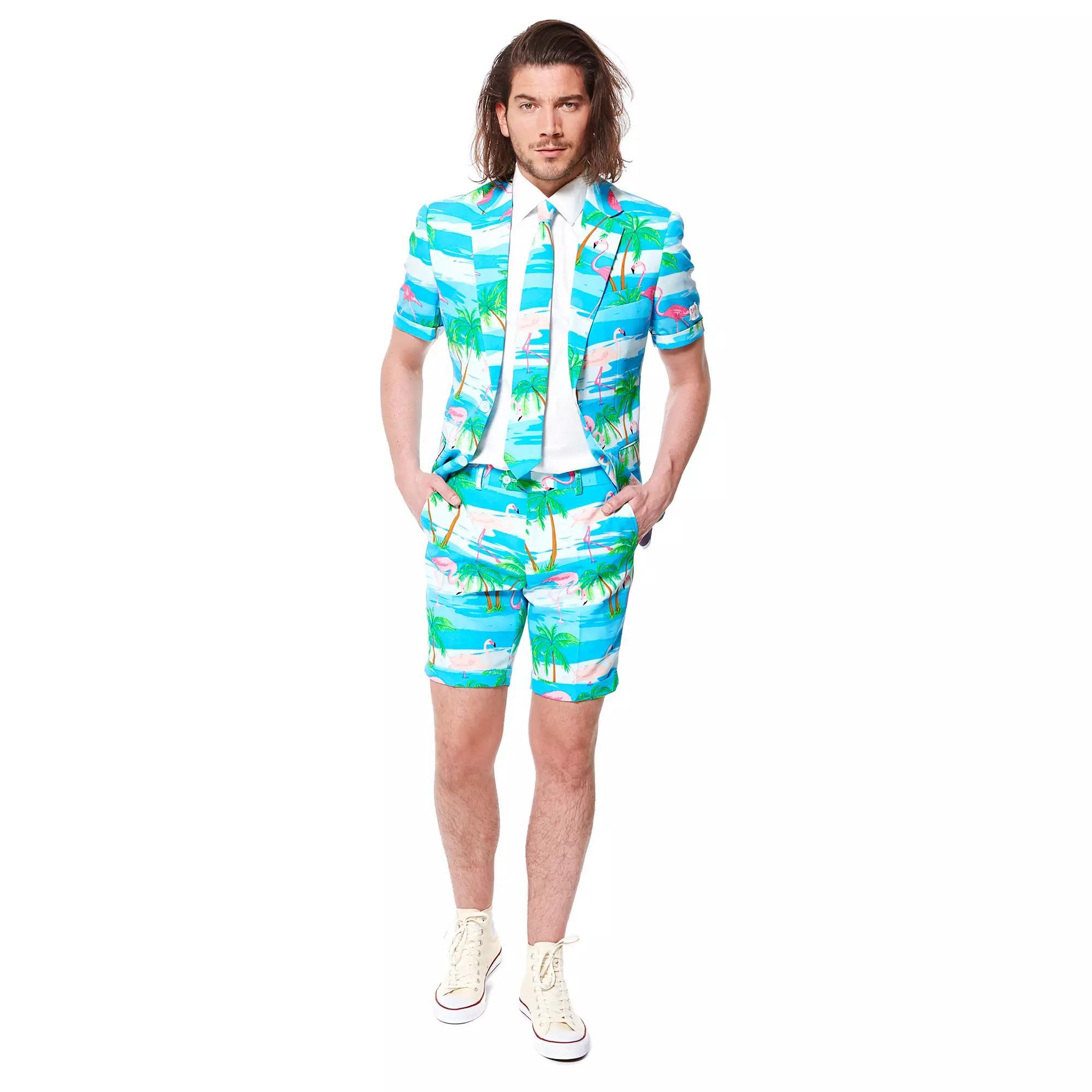 Men's OppoSuits Slim-Fit Novelty Short Sleeve Suit & Tie Set, Size: 42 - Regular, Blue Pink Product Image