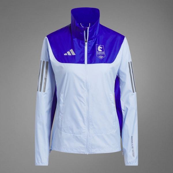 adidas Boston Marathon 2025 Own the Run Celebration Jacket Blue Dawn M Womens Product Image
