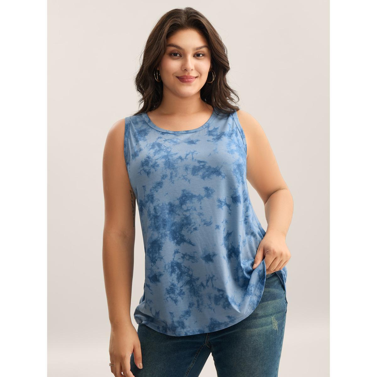 Plus Size Color Fusion Round Neck Tank Top Women Stone Non Round Neck Everyday-Casual Tank Tops Camis BloomChic 30/6X Product Image
