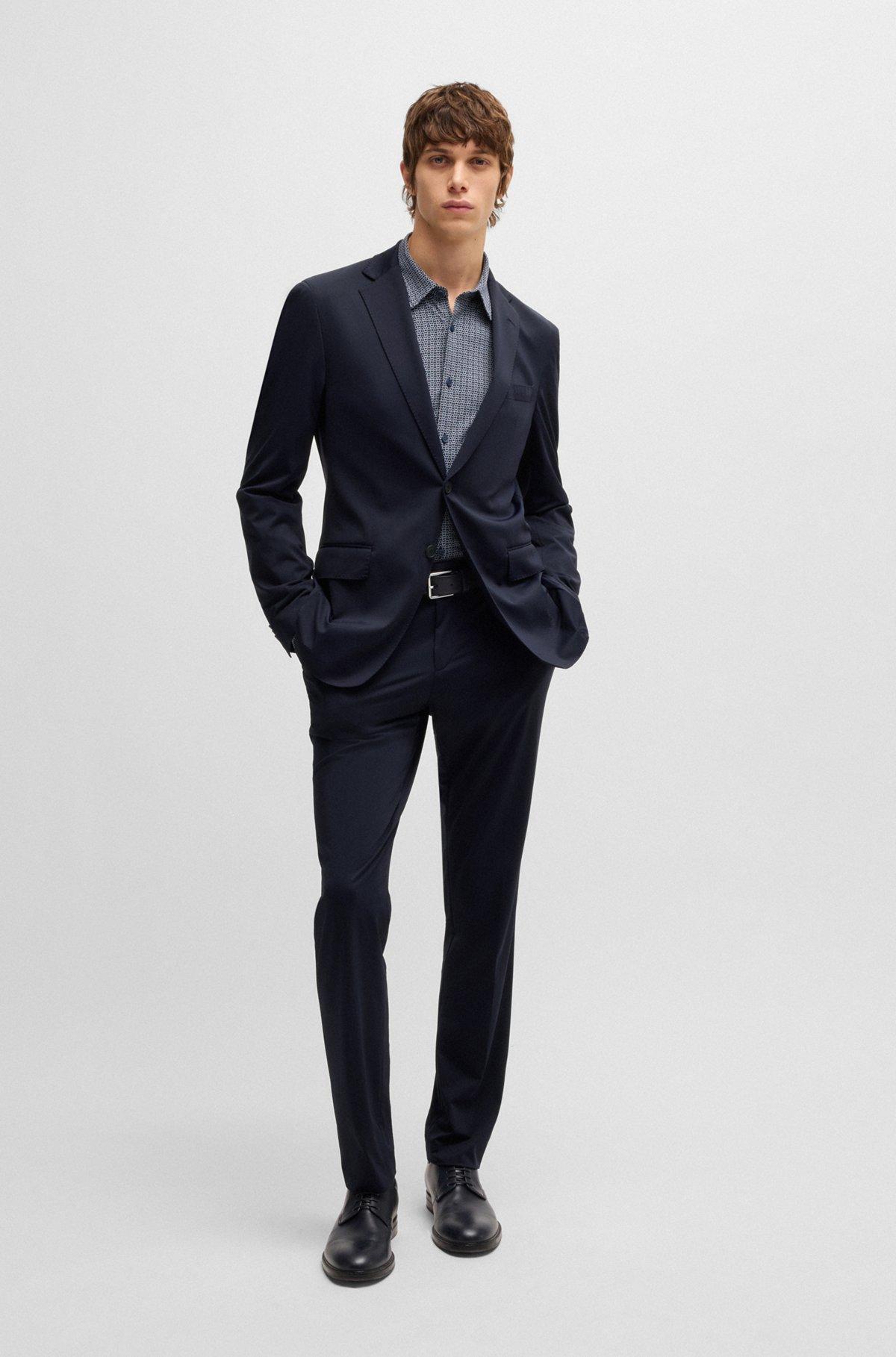 BOSS - Slim-fit washable suit in patterned performance-stretch fabric - Dark Blue Product Image
