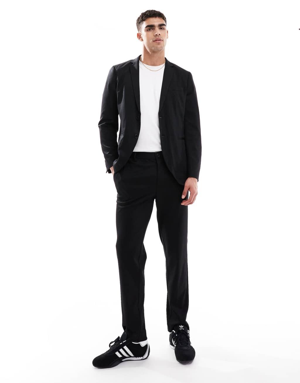 Jack & Jones slim fit jersey suit pants in black Product Image